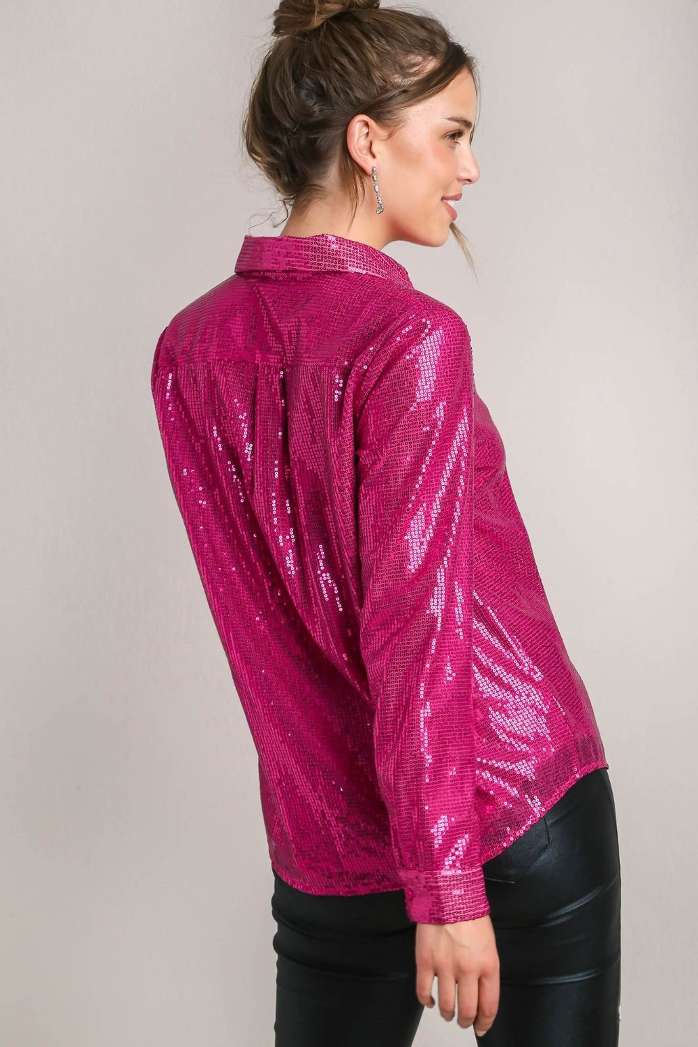 Teresa® | Shirt met lange mouwen, pailletten en borstzak aan de zijkant