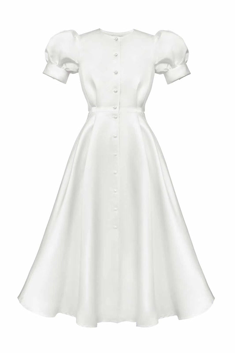 Yazmin® | Elegante effen kleur korte mouw O-hals A-lijn gespjurk (5 kleuren)