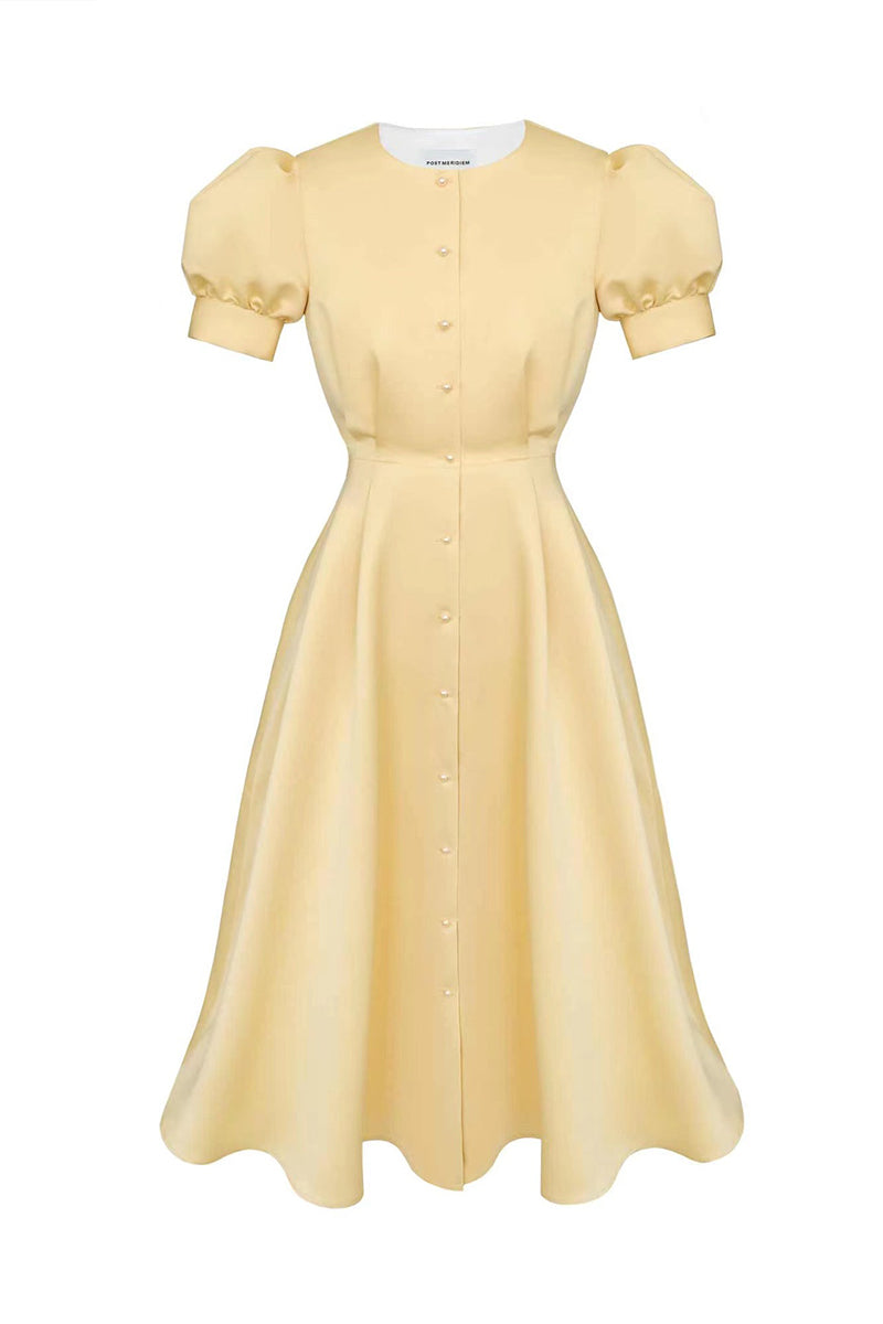 Yazmin® | Elegante effen kleur korte mouw O-hals A-lijn gespjurk (5 kleuren)