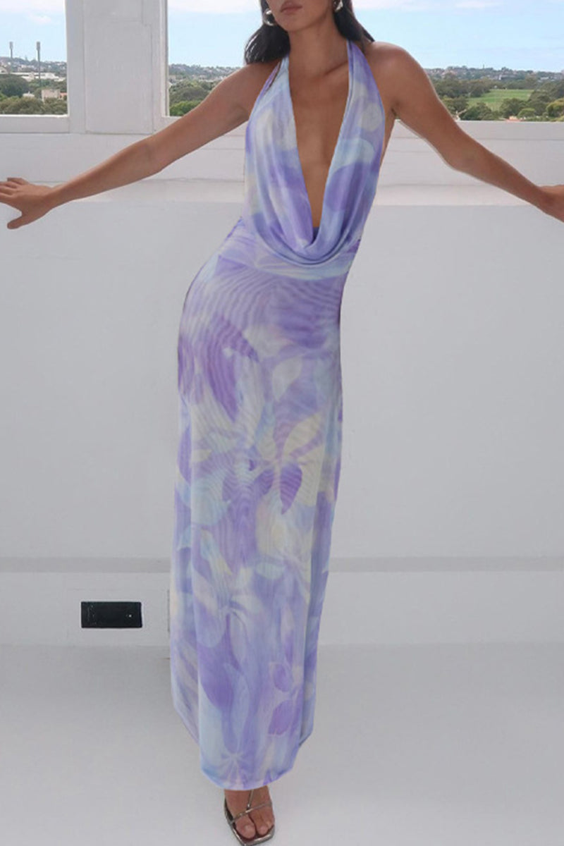 Teresa® | Sexy rugloze, mouwloze tweedelig met geleidelijk wisselende print en sjaalkraag