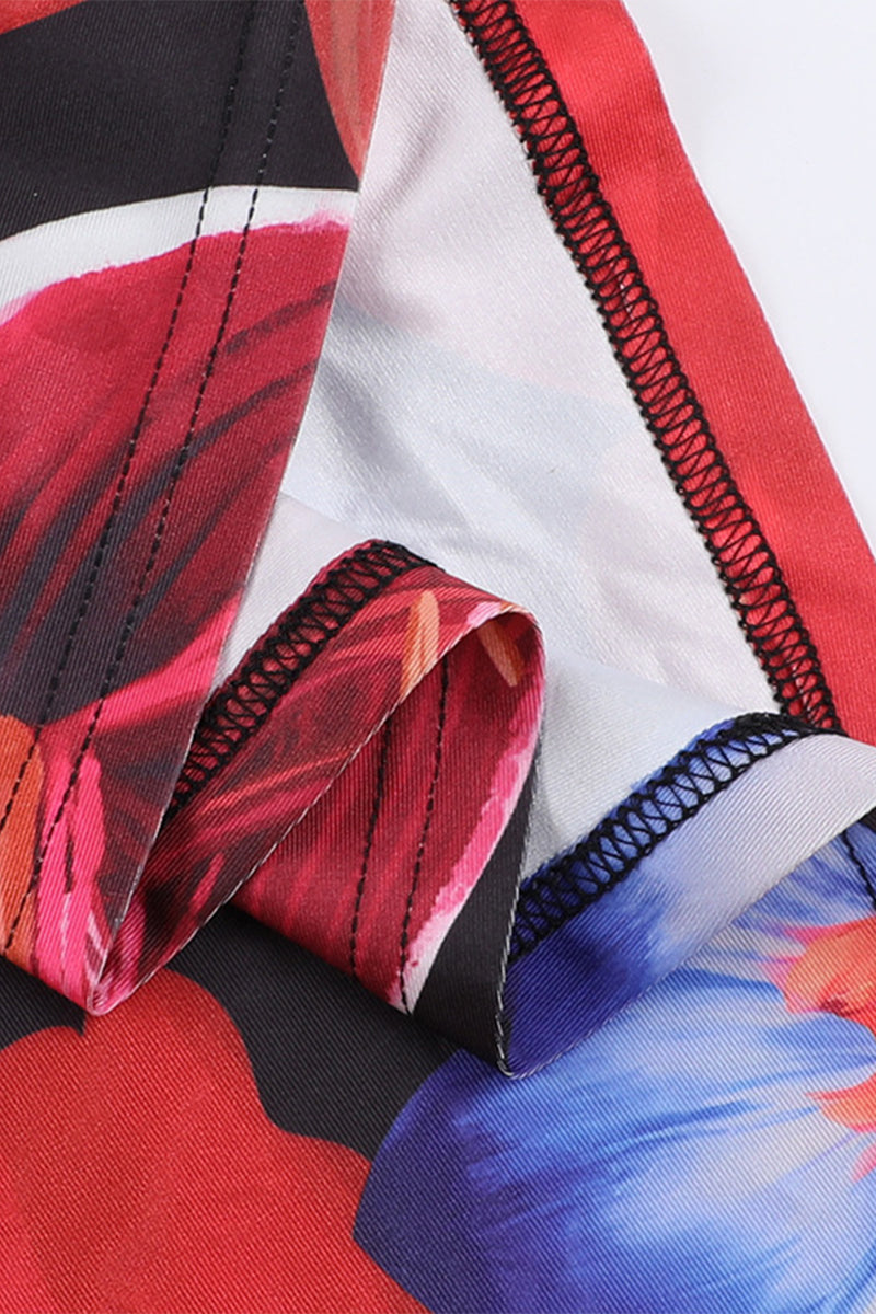 Trinidad® | Sexy rugloze halterjurk zonder positionering met bloemenprint en rok met één laag