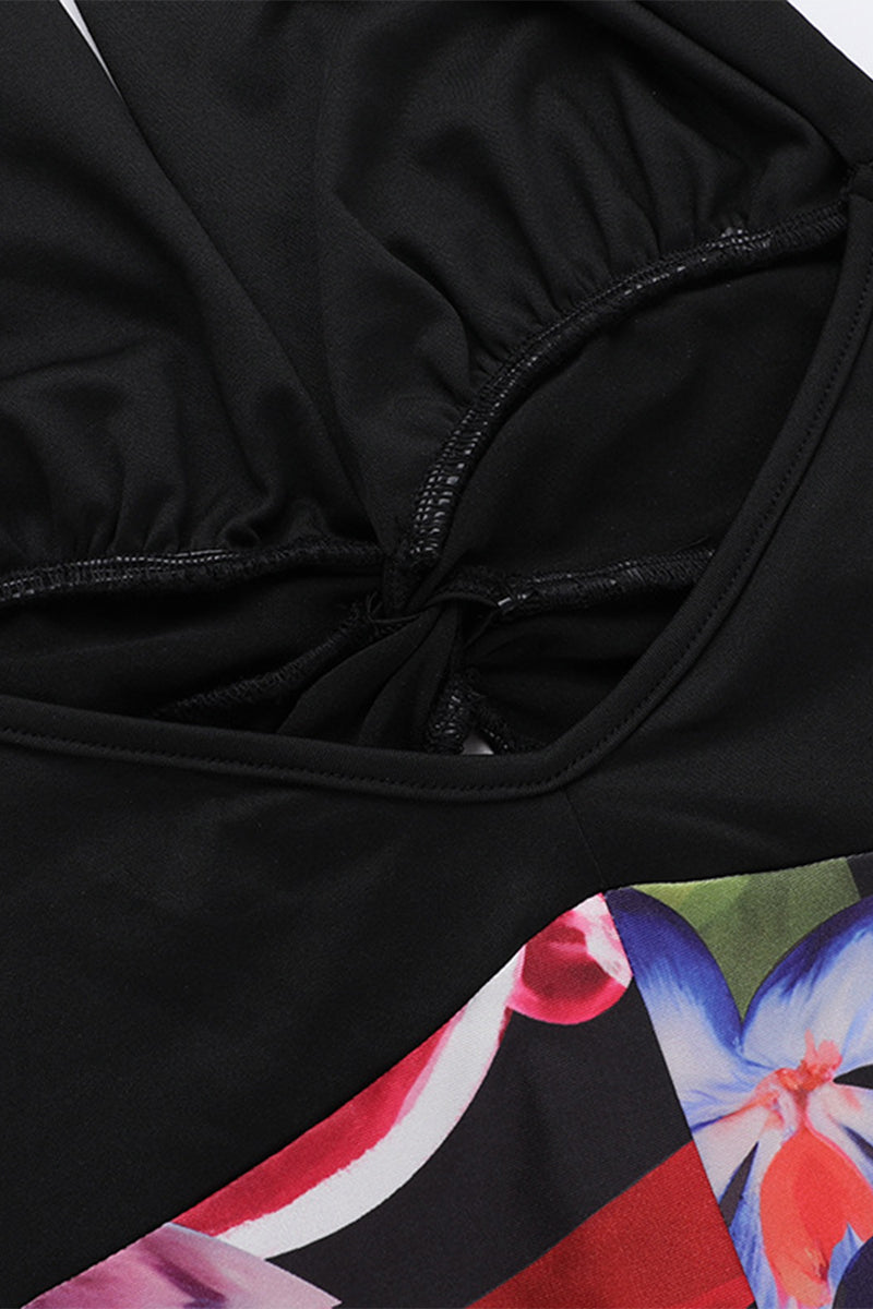 Trinidad® | Sexy rugloze halterjurk zonder positionering met bloemenprint en rok met één laag