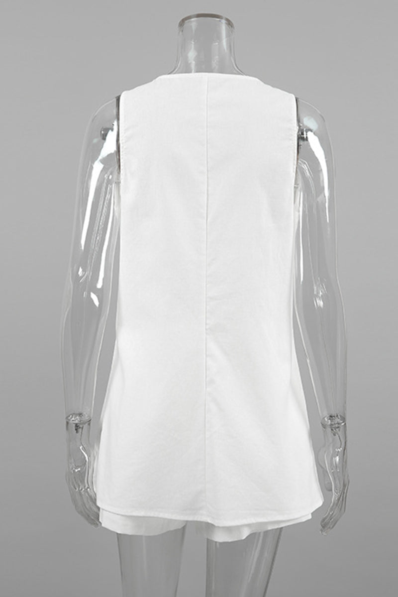 Yasmina® | Casual, dagelijks effen kleur mouwloos tweedelig pak met knopen en V-hals