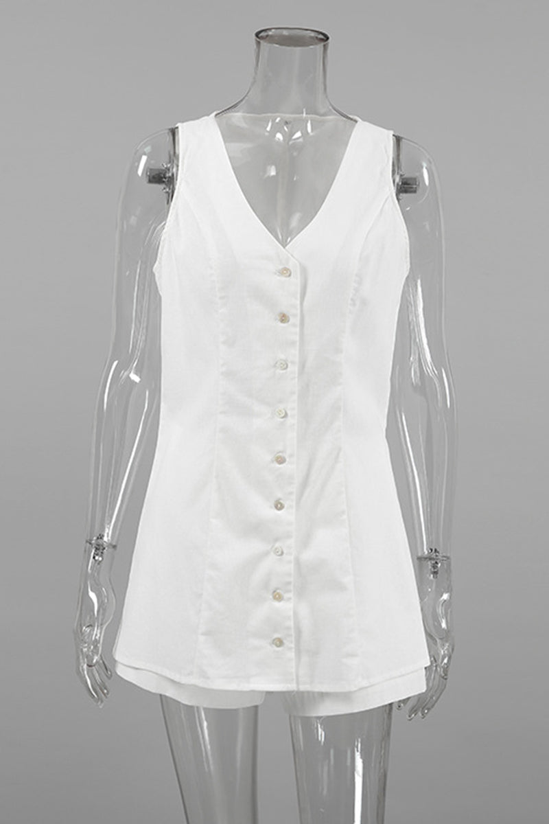 Yasmina® | Casual, dagelijks effen kleur mouwloos tweedelig pak met knopen en V-hals