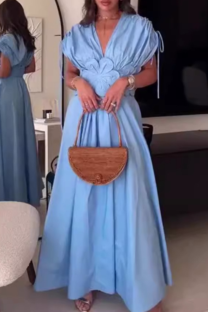 Yasmin® | Elegante effen bloemvorm met trekkoord en V-hals en taillerok