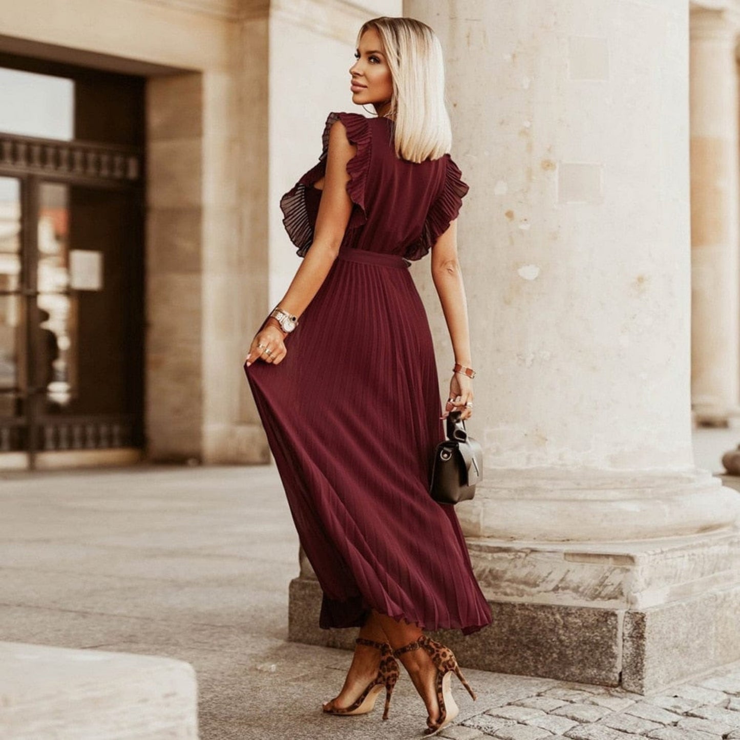 Valentina® | Boheemse feestjurk met V-hals, donkerrood voor dames
