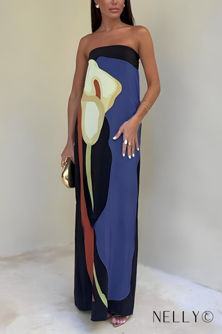 Teresa® | Strapless maxi-jurk met kleurenblokprint