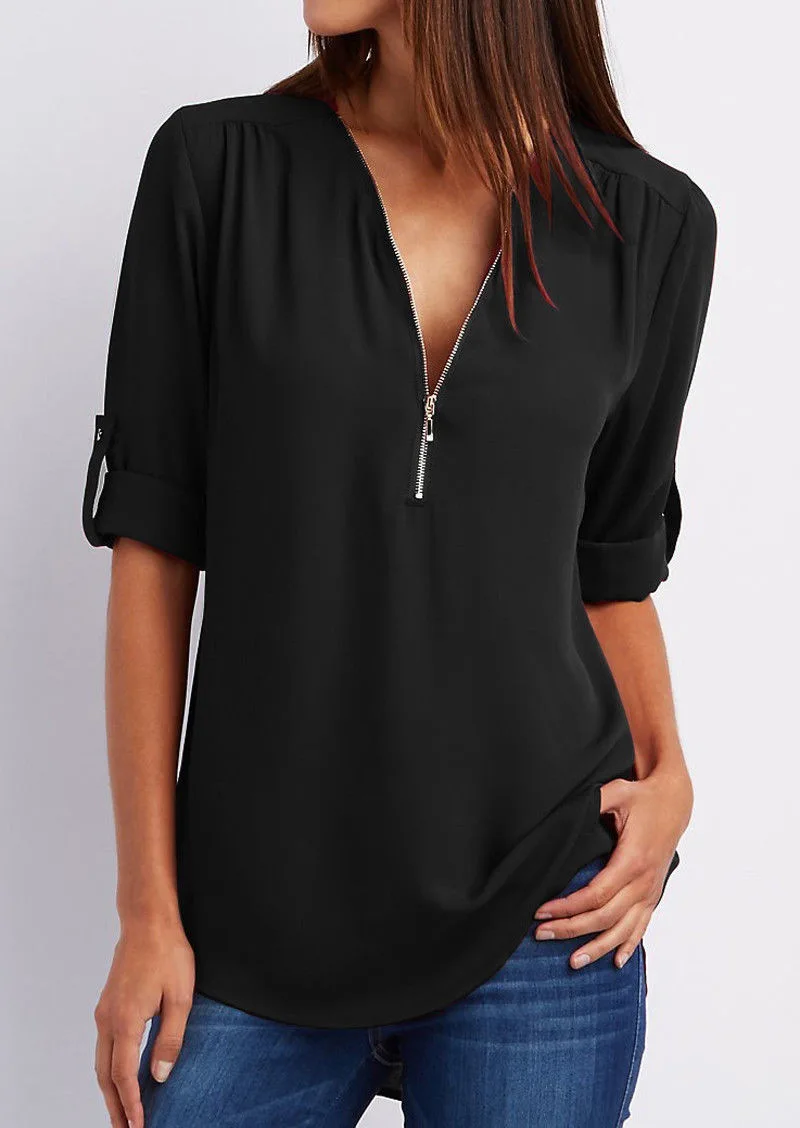 Yasmina® | Blouse met V-hals en ritssluiting