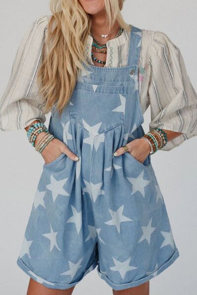 Zoraida® | Denim jumpsuit met vierkante halslijn en sterrenprint