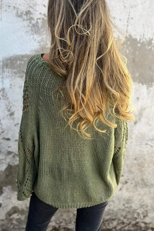 Zulema® | Effen kleur hol losgebreide trui met ronde hals