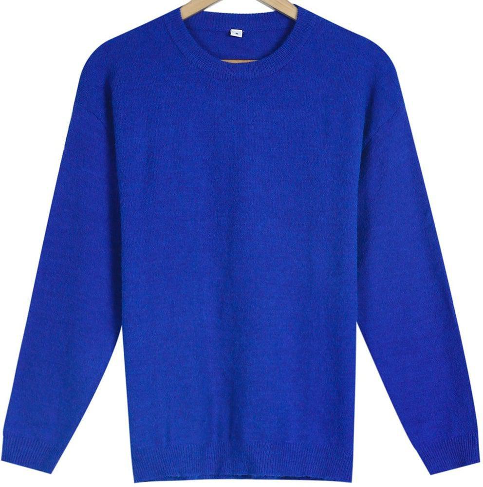 Yazmin® | Casual, eenvoudige blauwe trui met lange mouwen en ronde hals