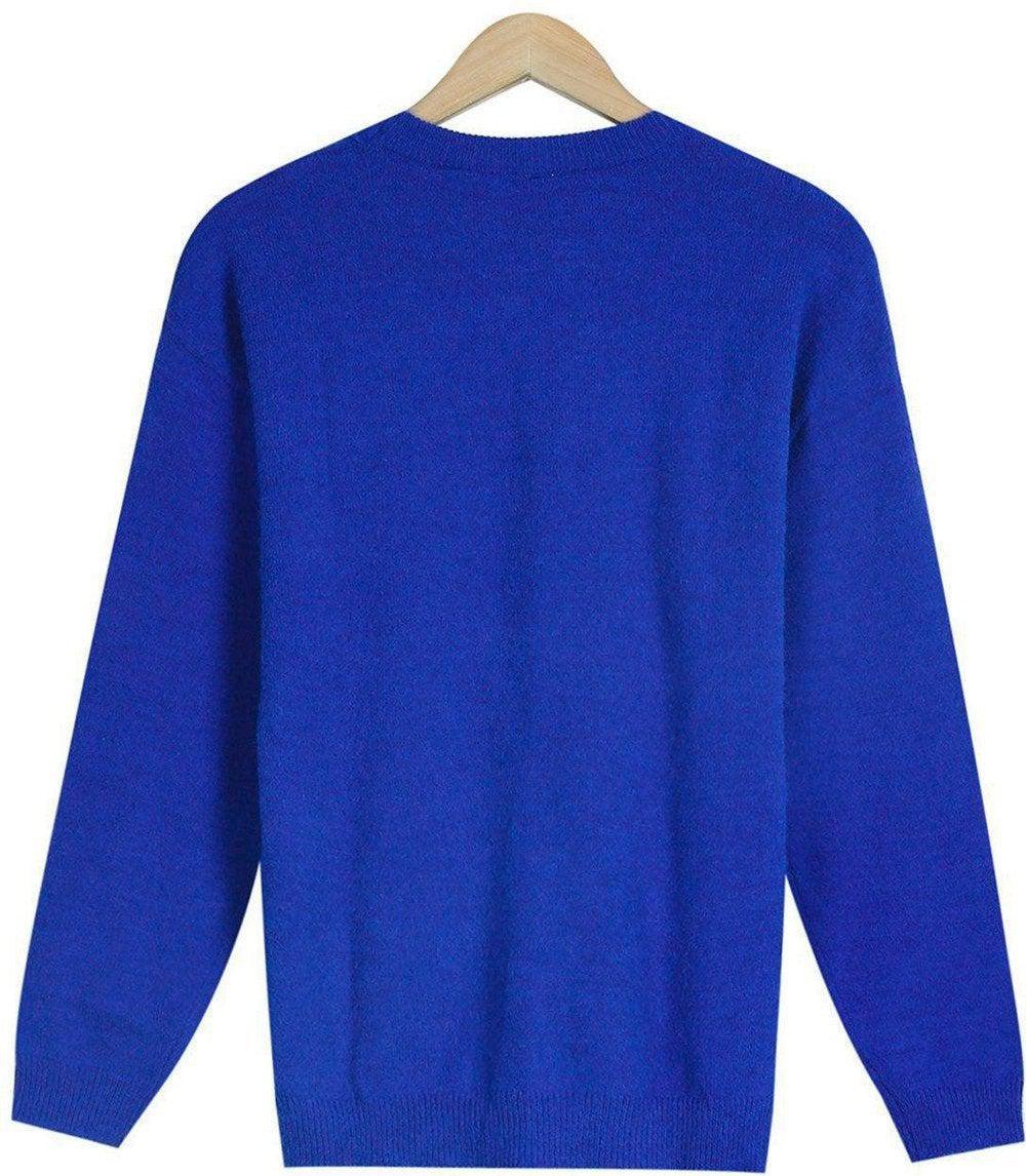 Yazmin® | Casual, eenvoudige blauwe trui met lange mouwen en ronde hals
