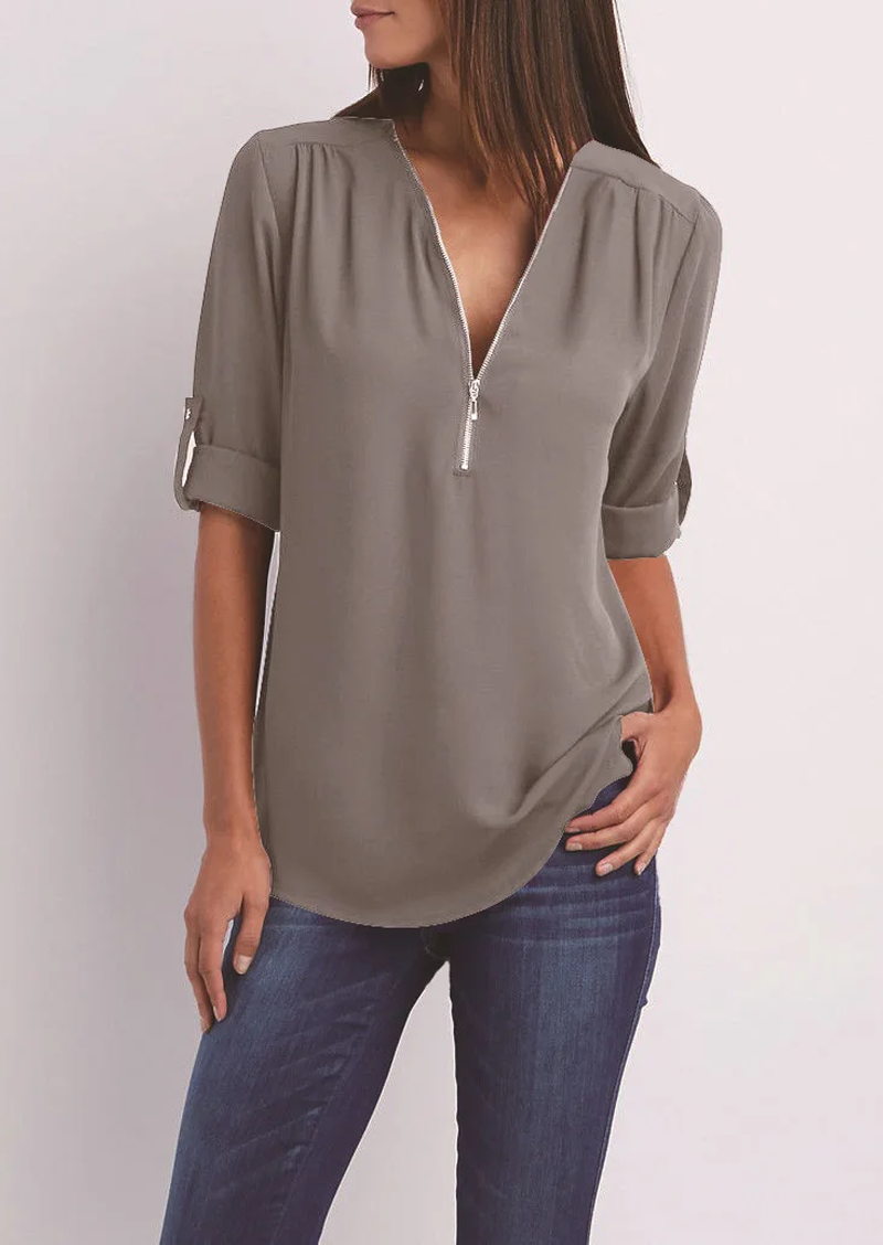 Yasmina® | Blouse met V-hals en ritssluiting