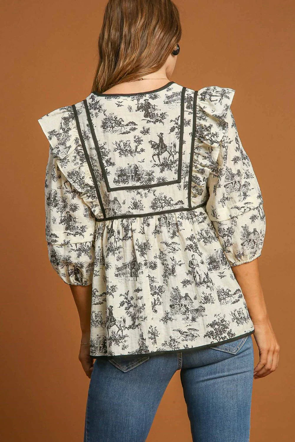 Zonnewende® | Babydoll toile blouse met pofmouwen