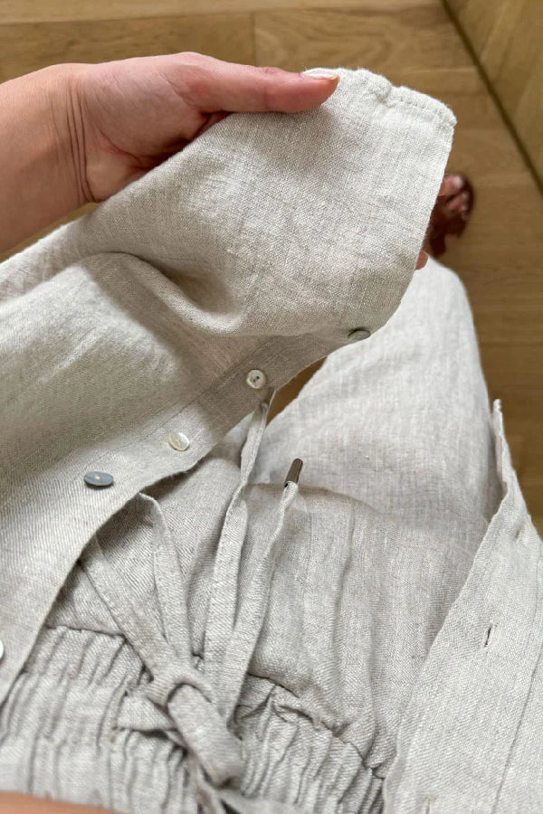 Teresa® | Casual tweedelige set bestaande uit een katoenen linnen overhemd en een cropped broek