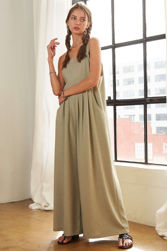 Yasmin® | Jumpsuit met wijde pijpen, vierkante halslijn en zakken