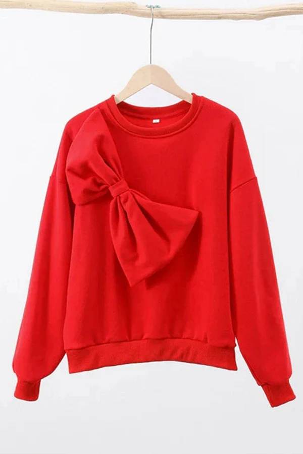 Tess® | Effen losse sweatshirts met ronde hals en lange mouwen met strik
