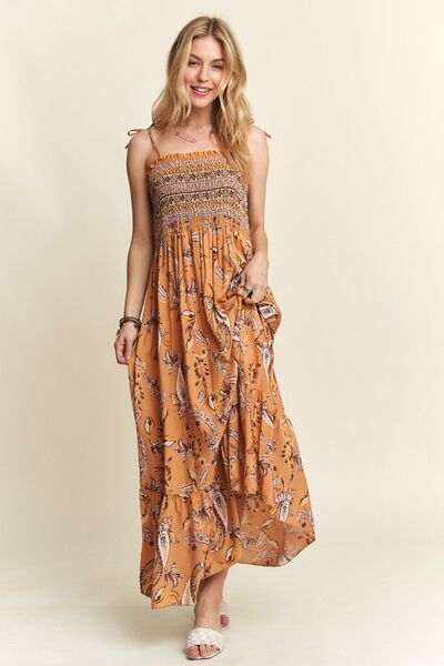 Teresa® | Gesmokte cami-jurk met print, vierkante halslijn en gestrikte schouders