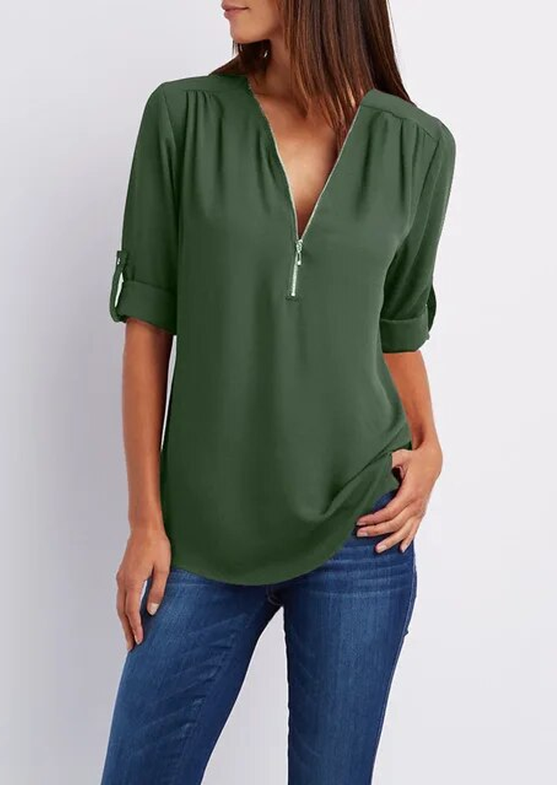 Yasmina® | Blouse met V-hals en ritssluiting