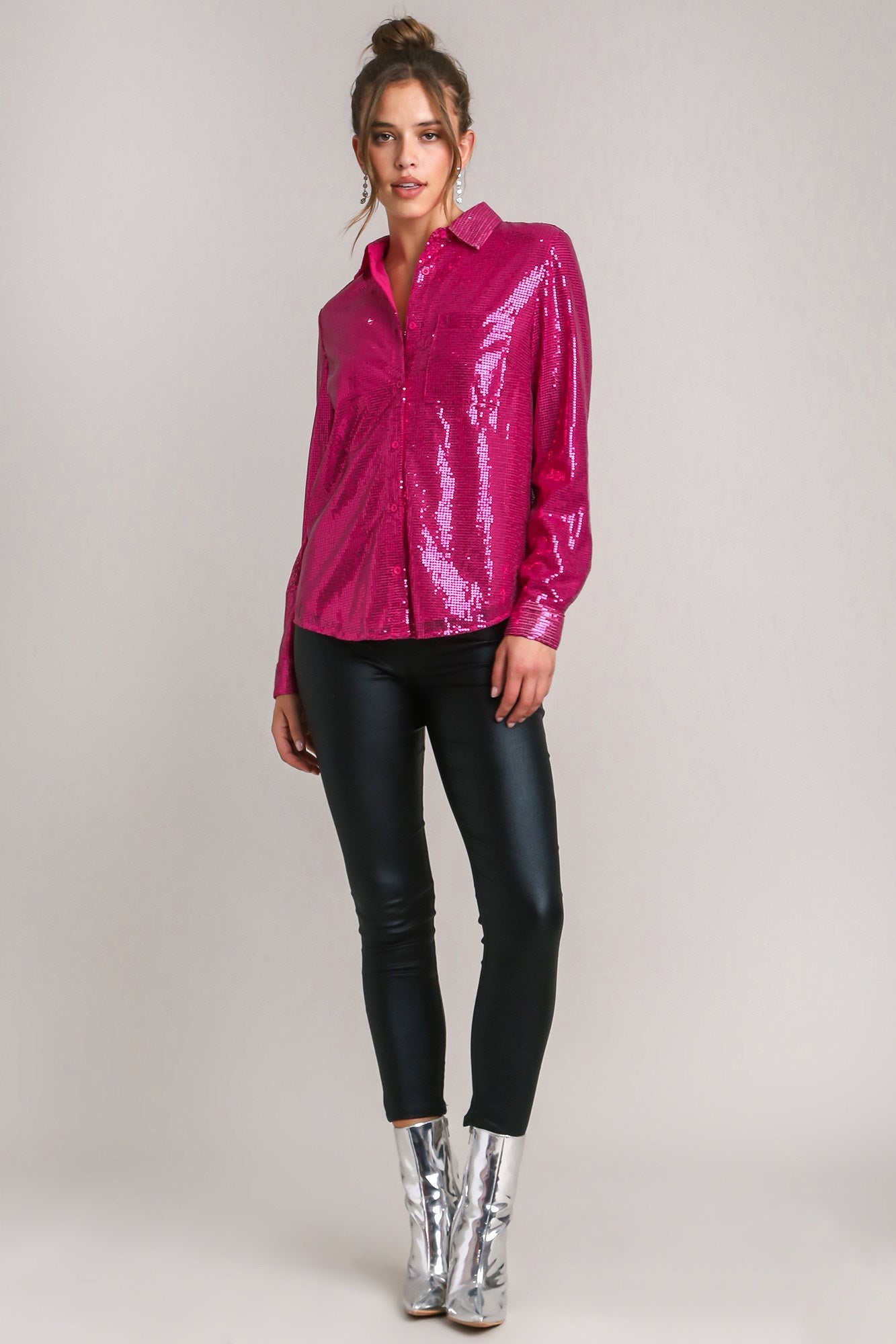 Teresa® | Shirt met lange mouwen, pailletten en borstzak aan de zijkant