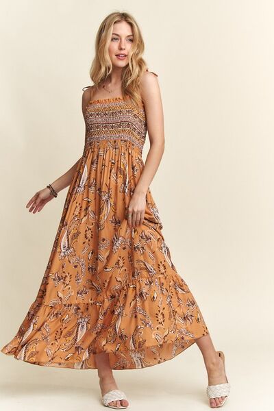 Teresa® | Gesmokte cami-jurk met print, vierkante halslijn en gestrikte schouders