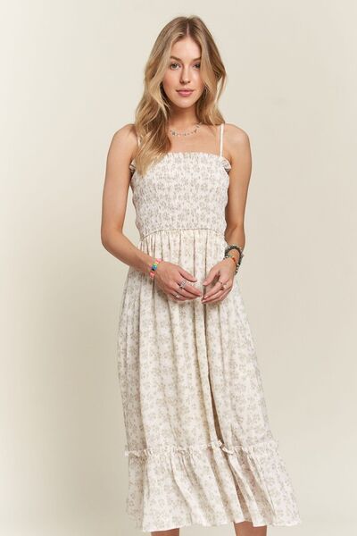 Valentina® | Gesmokte cami-jurk met bloemenprint en ruches aan de zoom