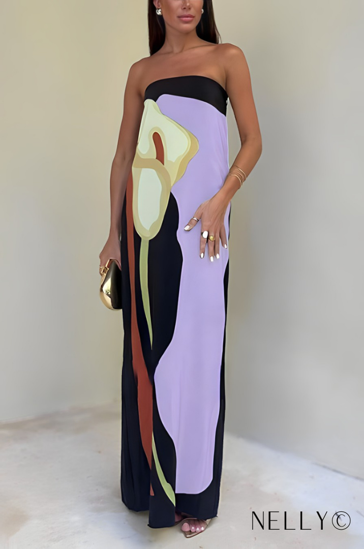 Teresa® | Strapless maxi-jurk met kleurenblokprint