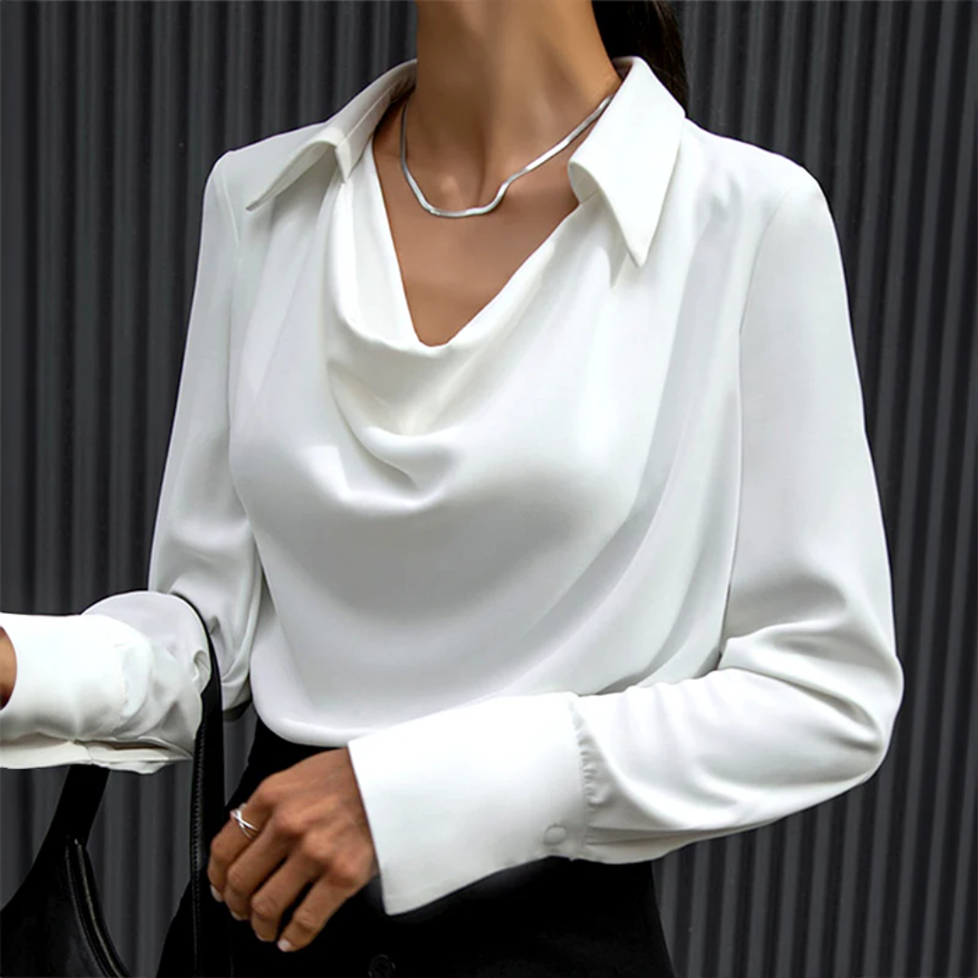 Yesica® | Luxe zijden blouse met gedrapeerde halslijn