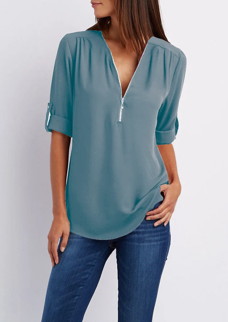 Yasmina® | Blouse met V-hals en ritssluiting