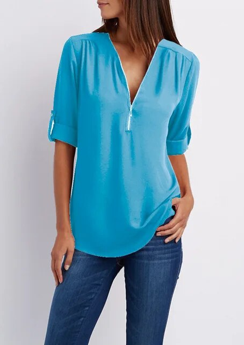 Yasmina® | Blouse met V-hals en ritssluiting