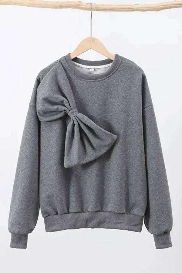 Tess® | Effen losse sweatshirts met ronde hals en lange mouwen met strik
