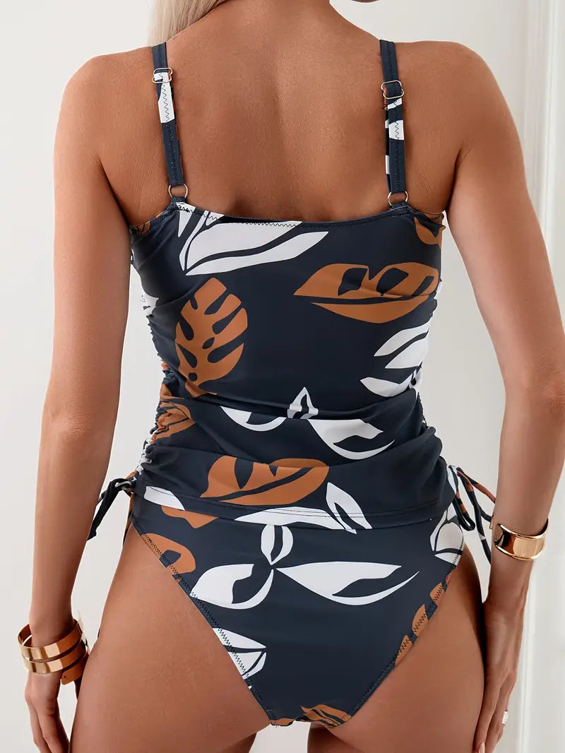 Tessa® | Duo tankini met bladmotief en trekkoord