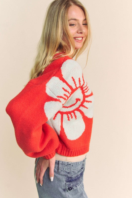 Tilly® | Vest met lange mouwen, ronde hals en bloemencontrast