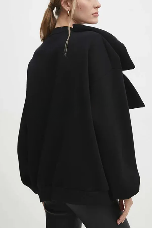 Tess® | Effen losse sweatshirts met ronde hals en lange mouwen met strik
