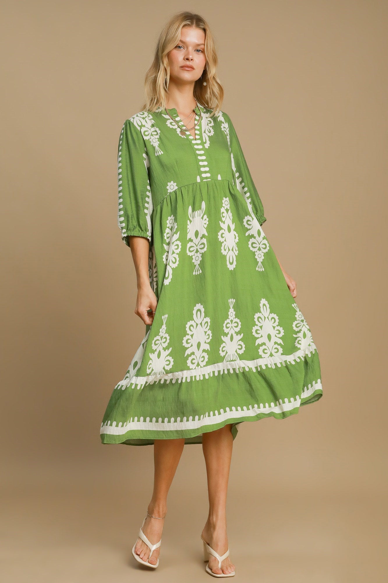 Teresa® | Midi-jurk met print en inkepingen