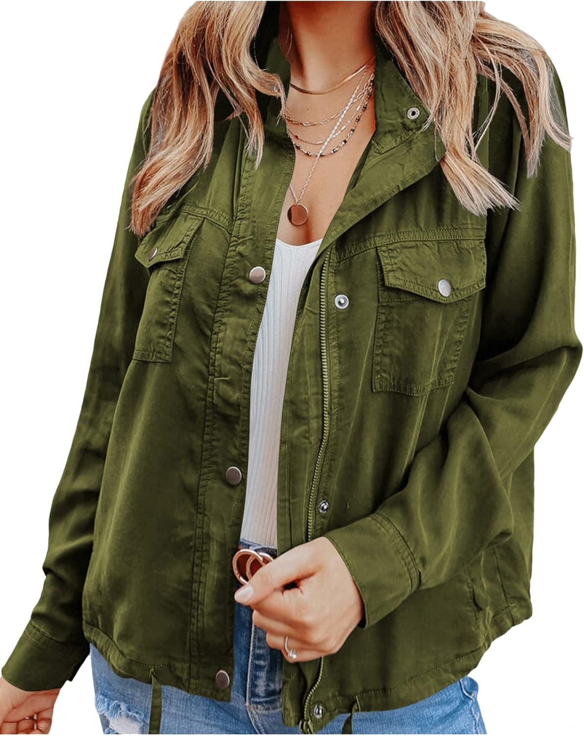 Yasmina® | Outdoor militair utility-jack voor dames Safari-jack met trekkoord