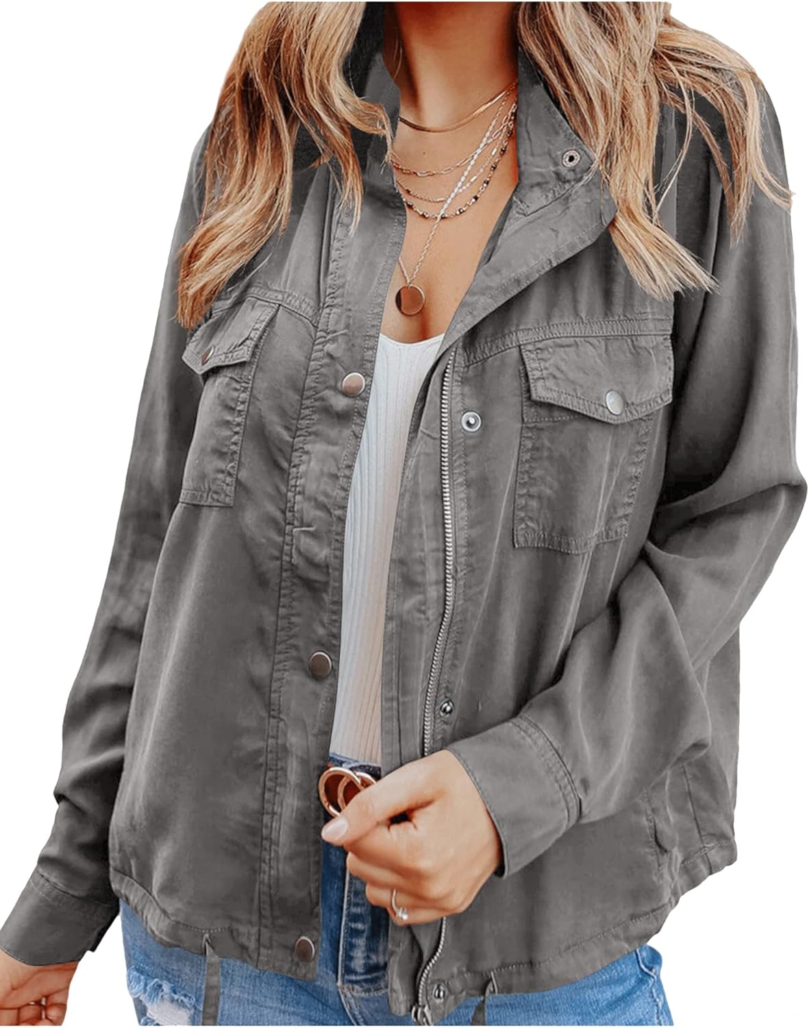 Yasmina® | Outdoor militair utility-jack voor dames Safari-jack met trekkoord