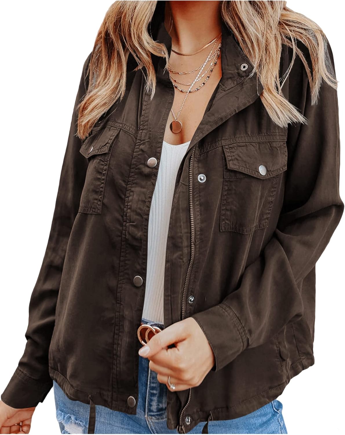 Yasmina® | Outdoor militair utility-jack voor dames Safari-jack met trekkoord