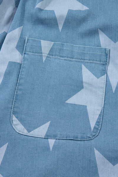 Zoraida® | Denim jumpsuit met vierkante halslijn en sterrenprint