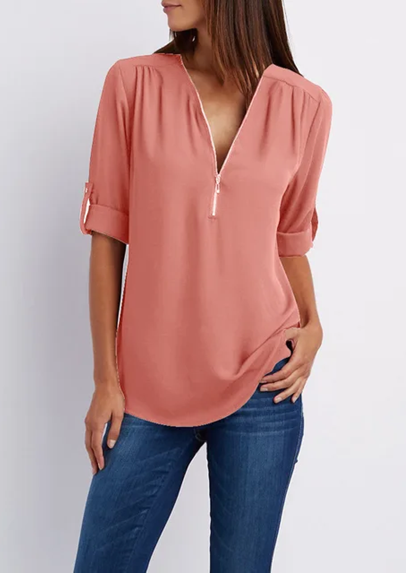 Yasmina® | Blouse met V-hals en ritssluiting