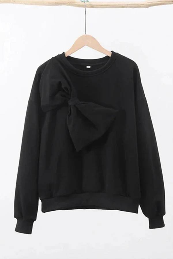Tess® | Effen losse sweatshirts met ronde hals en lange mouwen met strik