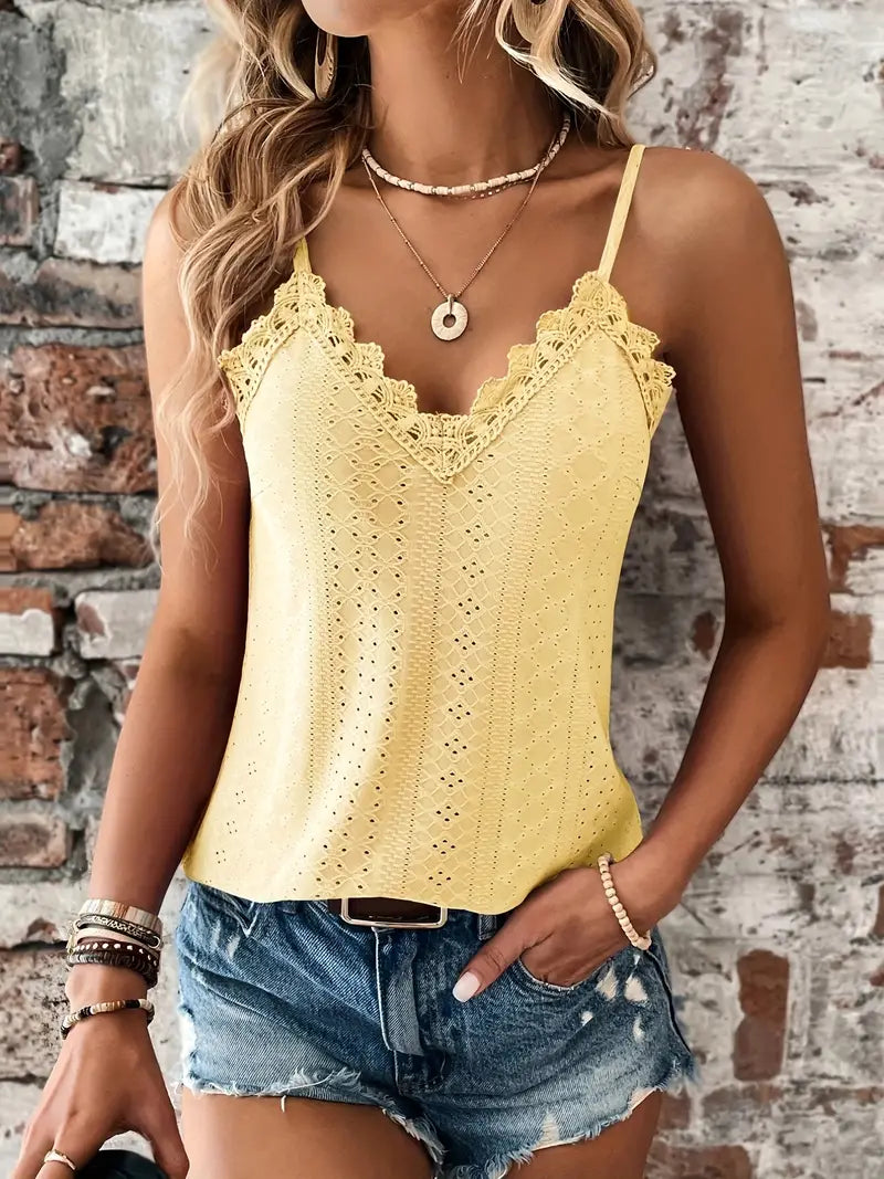 Yesenia® | Sizzle Cami-top met contrasterend kant en oogjes