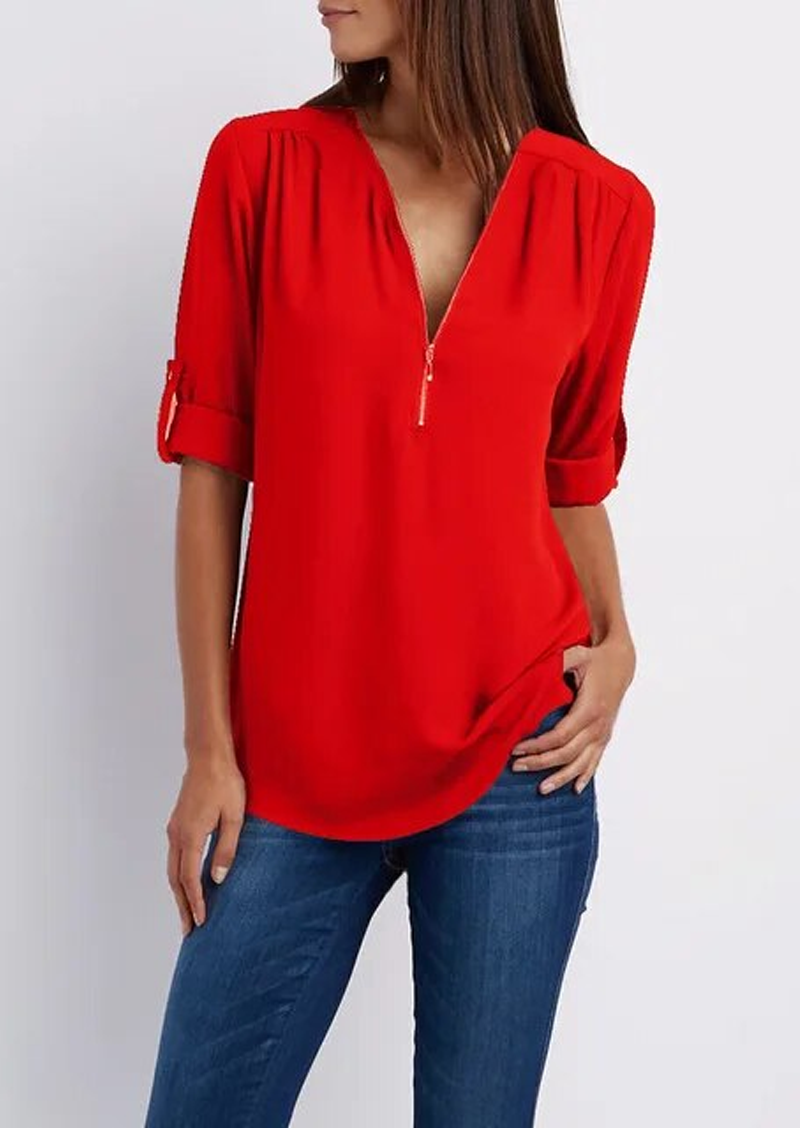 Yasmina® | Blouse met V-hals en ritssluiting