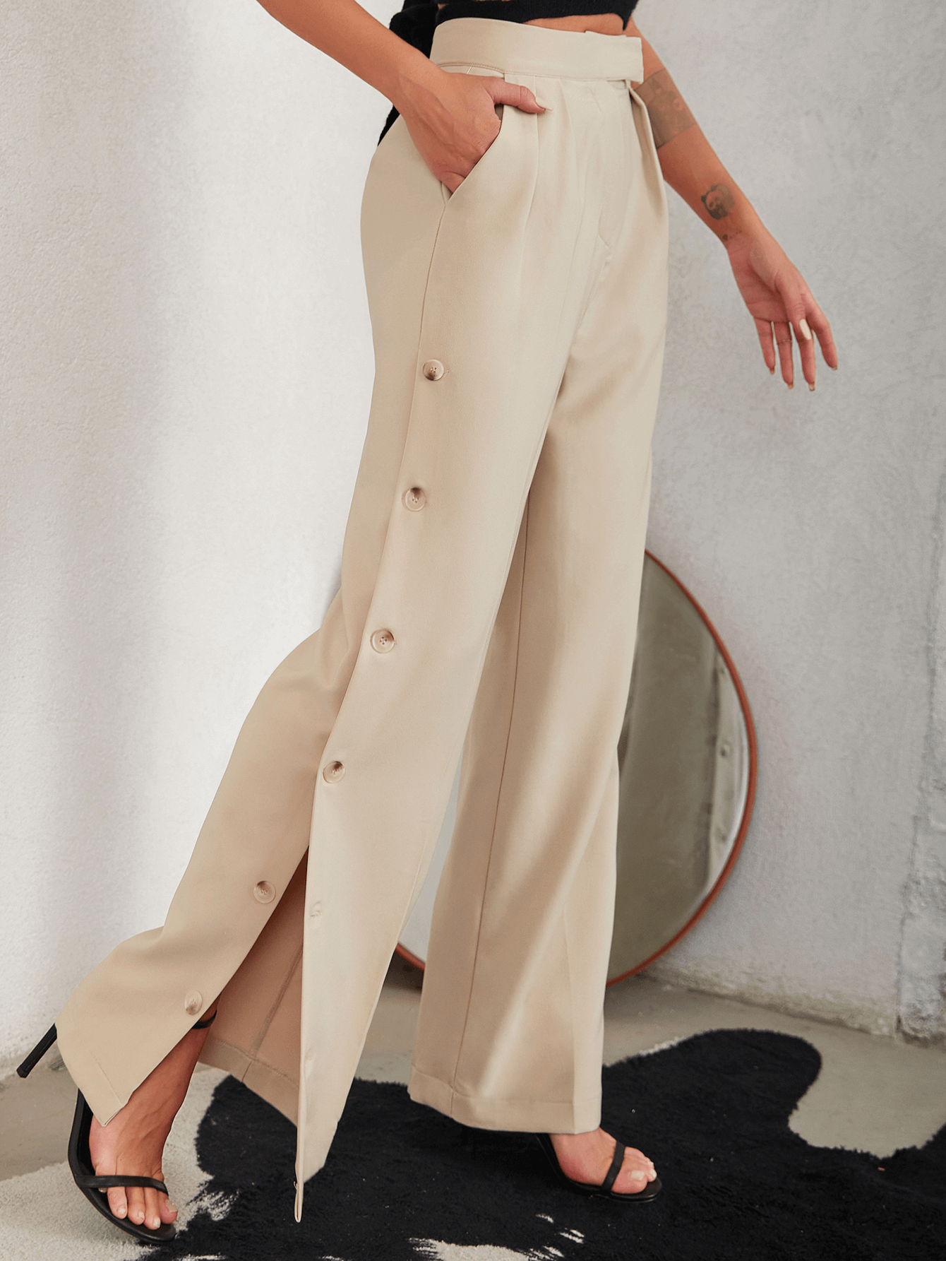 Yesenia® | Elegante wijde broek met knoopjes aan de zijkant