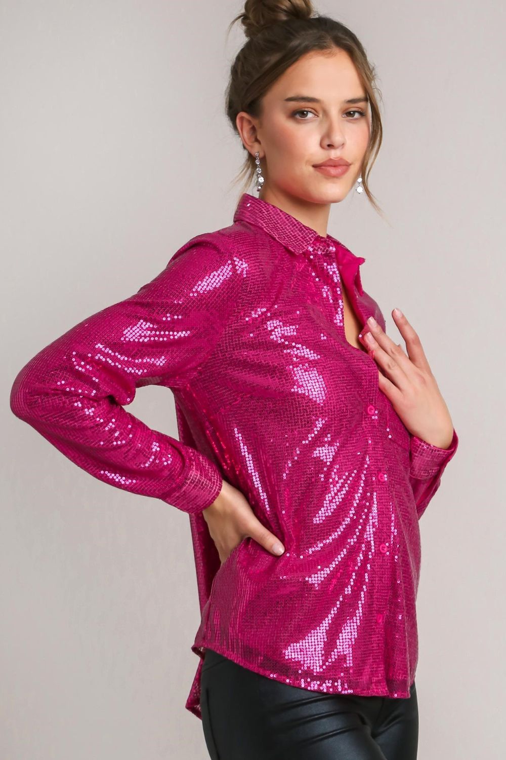 Teresa® | Shirt met lange mouwen, pailletten en borstzak aan de zijkant