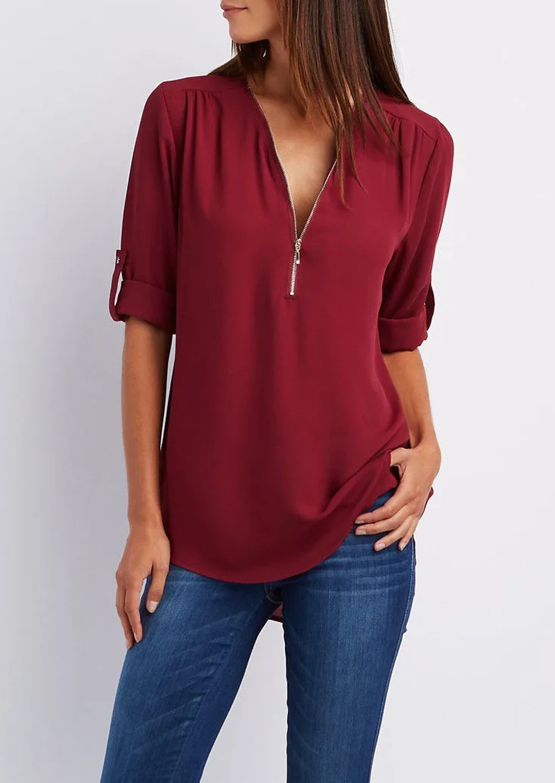Yasmina® | Blouse met V-hals en ritssluiting