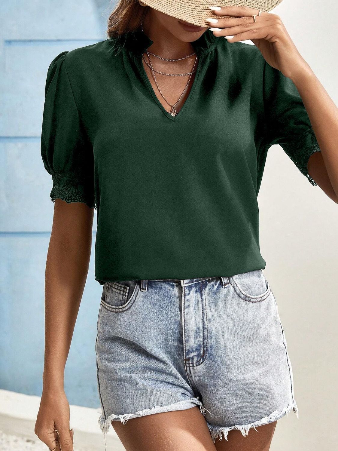 Ursula® | Top met korte mouwen en ingekerfd kantdetail