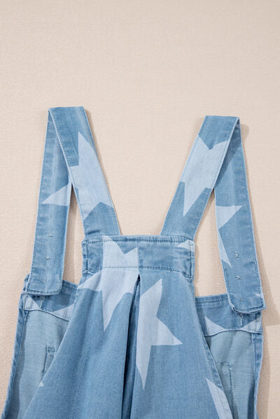 Zoraida® | Denim jumpsuit met vierkante halslijn en sterrenprint