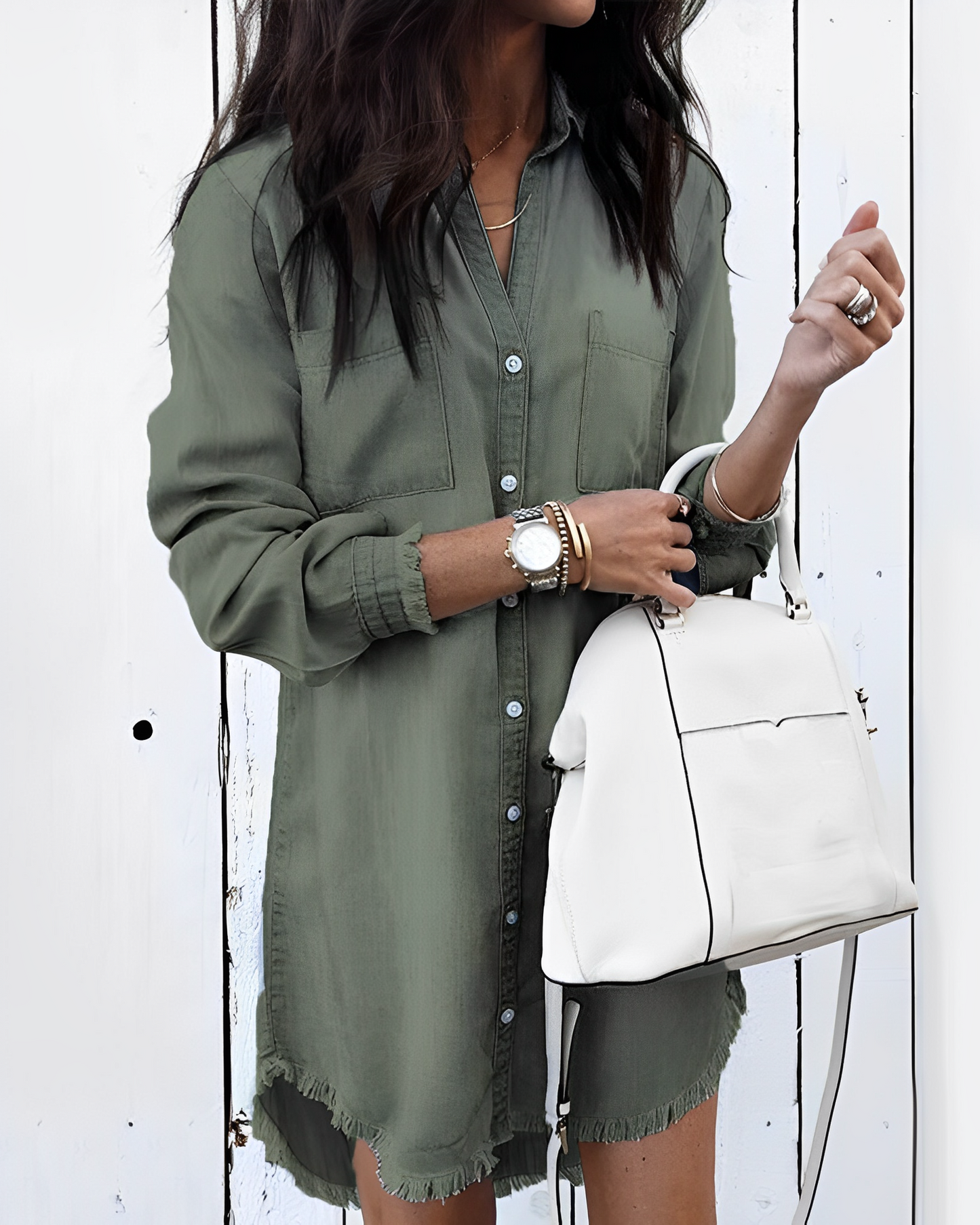 Yasmina® | Denim overhemd met knoopsluiting