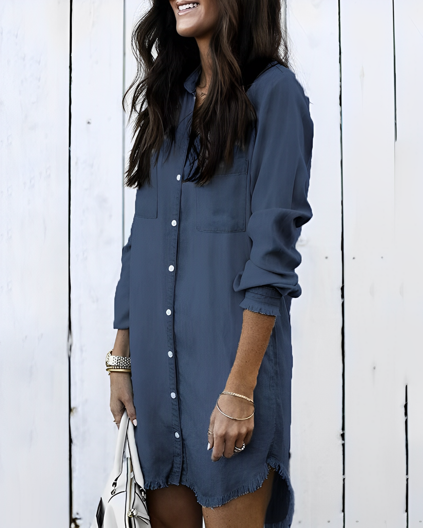 Yasmina® | Denim overhemd met knoopsluiting